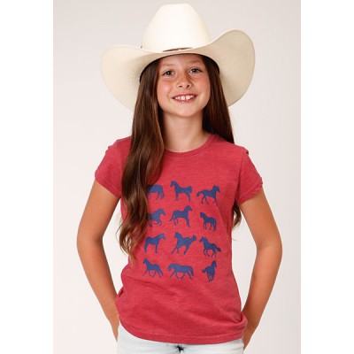 T-shirt Roper rouge chevaux bleu enfant 