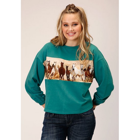 Chandail Roper turquoise chevaux femme 