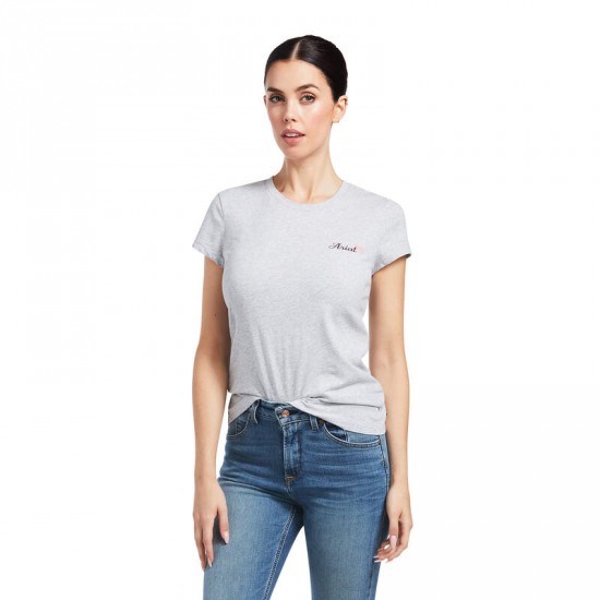 T-shirt Ariat gris logo rose femme 