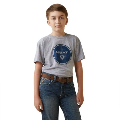 T-shirt Ariat gris rond bleu enfant 