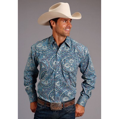 Chemise Stetson Paisley turquoise homme 