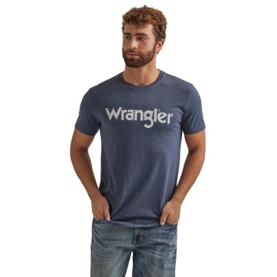 T-shirt Wrangler bleu logo blanc homme 