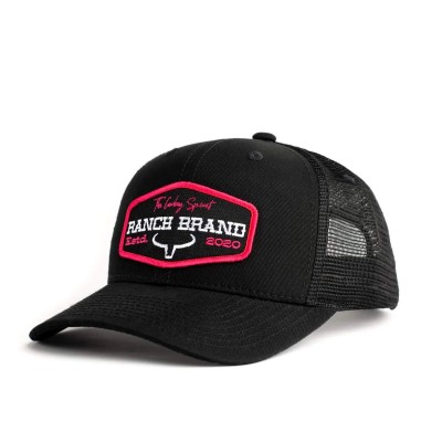 Casquette Ranch Brand patch noir logo rose 