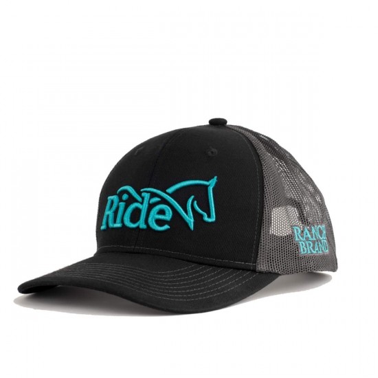 Casquette Ranch Brand Ride noir logo turquoise 